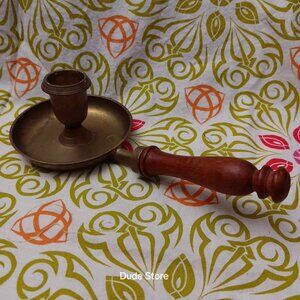 Vintage Solid Brass with Wood Handle Chamber Candlestick Holder - 7.5" x 3"
